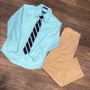 Chaps Shirt with Tie and Khaki Pants